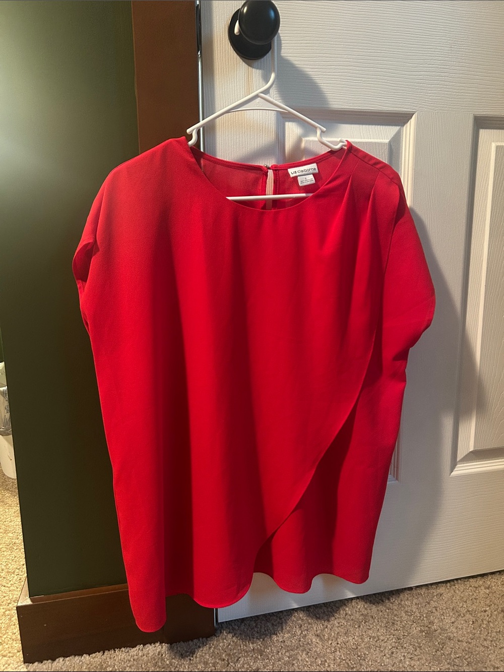 Liz Claiborne Red Draped Short-Sleeve Blouse